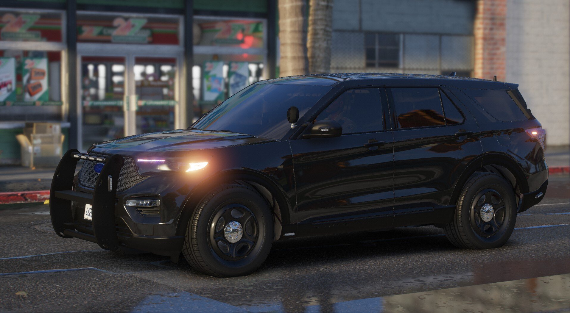 Blacked-out Ford Explorer Police Interceptor Utility with push bar