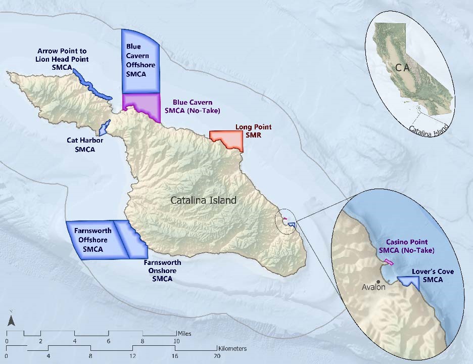 Map of all nine Catalina Island Marine Protected Areas (MPAs)
